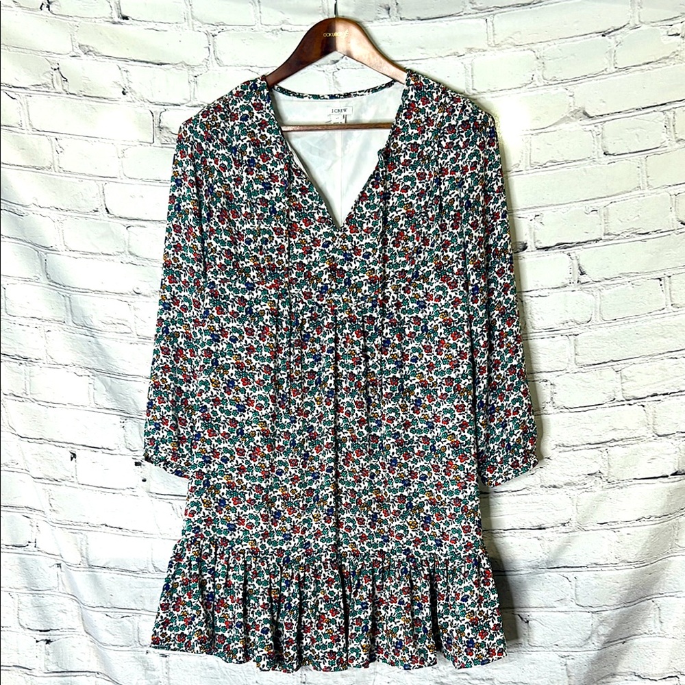 J. Crew Long Sleeve Floral Print Ruffle Hem Dress Size X-Small